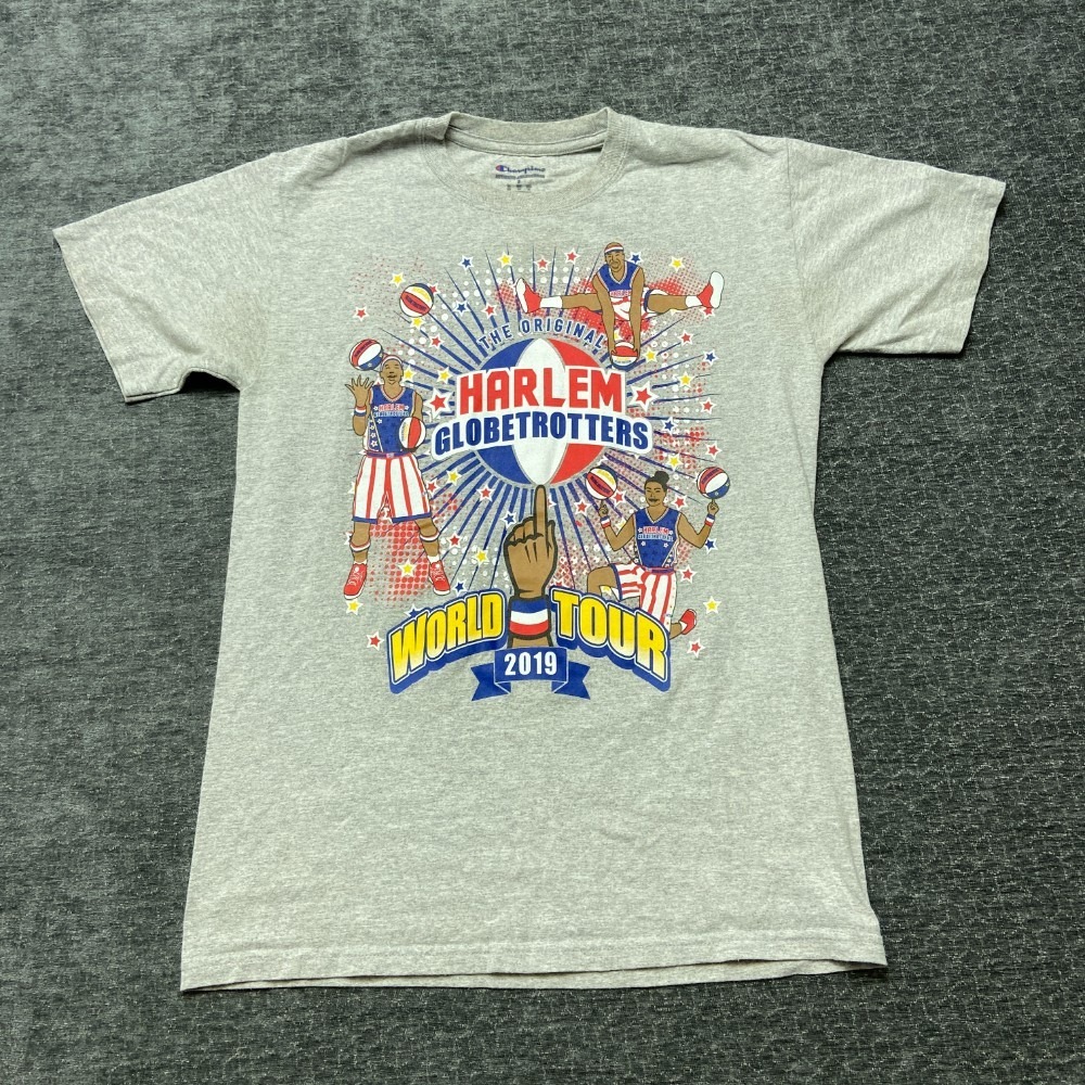 Champion T Shirt Mens Small Heathered Gray Harlem Globetrotters 2019 World Tour